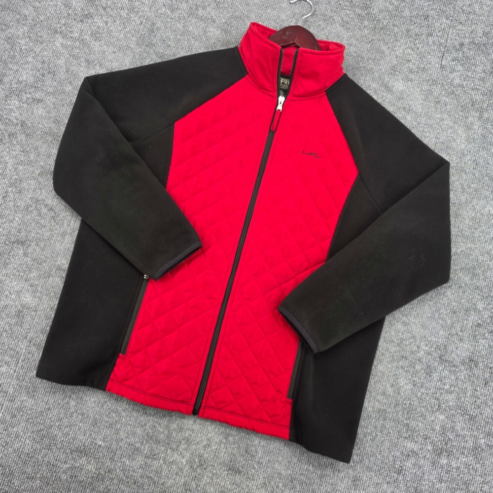 Lauren Ralph Lauren Active Womens 1X Fleece Jacket Red Black Quilted Full Zip